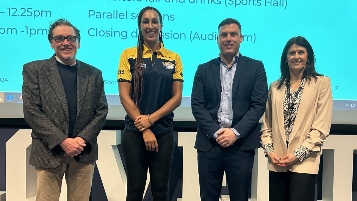 Chris Sellars, Geva Mentor, Dan Busfield and Lisa Gannon at the Moving Forward: Working in Sport and Wellbeing conference.